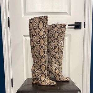 Zara Beige Snakeskin Over the Knee Boots